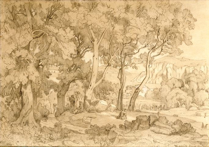 Felix-Hippolyte Lanoüe - Figures in a wooded glade | MasterArt